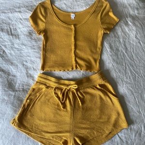 Yellow Ribbed Matching PJ Set